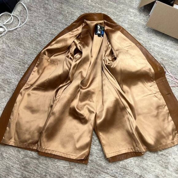 Vintage Breier of Amsterdam Camel Brown Leather Two Button Blazer Coat Mens XL - Picture 7 of 16